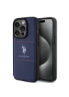 Apple iPhone 15 Pro Kılıf U.S. Polo Assn. Orjinal Lisanslı Deri Şeritli Logo Dizayn Kapak