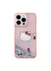 Apple iPhone 15 Pro Max Kılıf Hello Kitty Orjinal Lisanslı İkonik Sıvılı Glitter Kapak