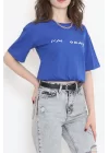 Beli Lastikli Crop Tişört Saks - 16550.1567.