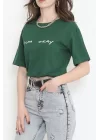 Beli Lastikli Crop Tişört Zümrüt - 16550.1567.