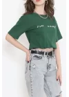 Beli Lastikli Crop Tişört Zümrüt - 16550.1567.