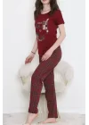 Desenli Pijama Takımı Bordo - 15279.1773.