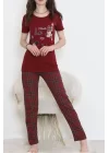 Desenli Pijama Takımı Bordo - 15279.1773.