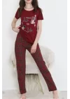 Desenli Pijama Takımı Bordo - 15279.1773.