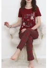 Desenli Pijama Takımı Bordo - 15279.1773.