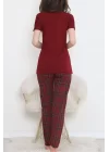 Desenli Pijama Takımı Bordo - 15279.1773.