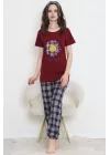 Desenli Pijama Takımı Bordo1 - 15279.1773.