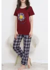 Desenli Pijama Takımı Bordo1 - 15279.1773.