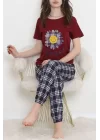 Desenli Pijama Takımı Bordo1 - 15279.1773.