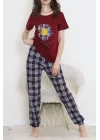 Desenli Pijama Takımı Bordo1 - 15279.1773.