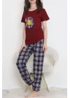 Desenli Pijama Takımı Bordo1 - 15279.1773.