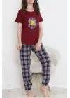 Desenli Pijama Takımı Bordo1 - 15279.1773.