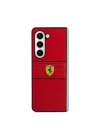 Galaxy Z Fold 5 Kılıf Ferrari Orjinal Lisanslı PU Deri Metal Logolu Multi Çizgili Kapak