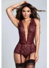 Jartiyerli Bodysuit Gecelik Takım Bordo - 3018.1364.