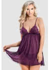 Tül Babydoll Gecelik Takım Mor - 3011.1364.