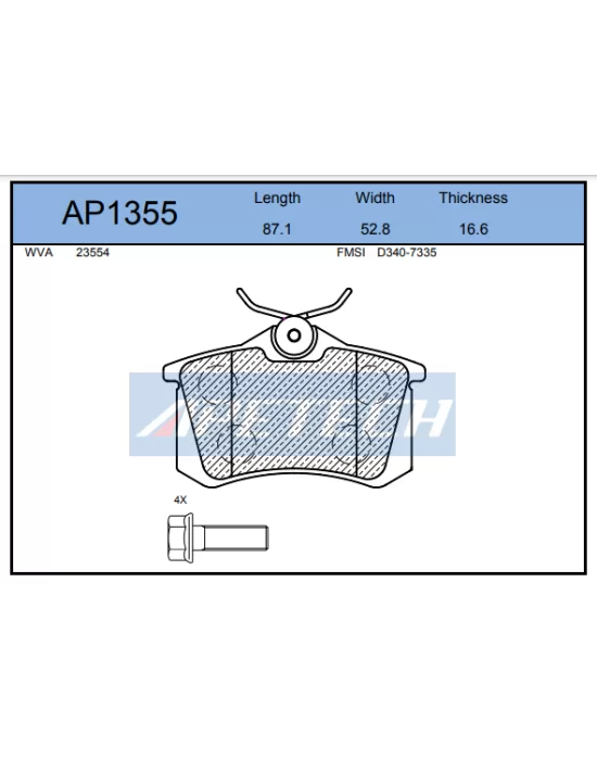 DİSK BALATA ARKA AP1355 (KALIN) MEGANE-II P307 C3 C4 BORA GOLF IV-V POLO PARTNER