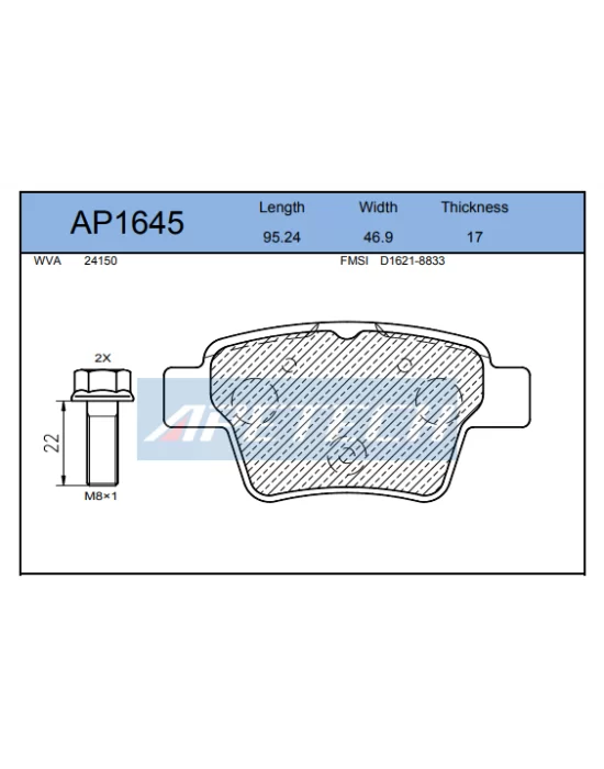 DİSK BALATA ARKA AP1645 P207 P307 C4 (04-) 1.6 16V 1.6 HDI *KÜÇÜK TİP (GDB1620)