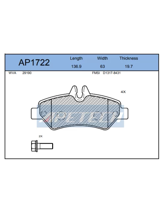 DİSK BALATA ARKA AP1722 CRAFTER LT35 50 OTOBÜS 2.5 TDI (06-)