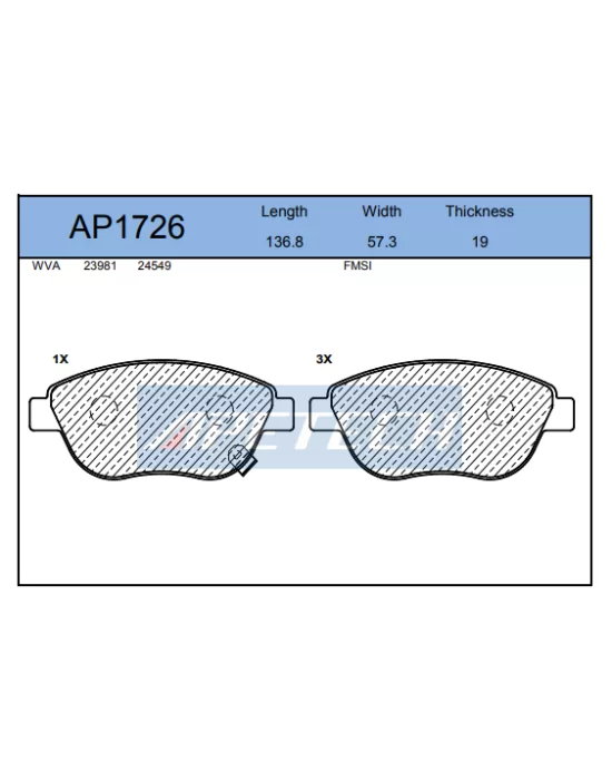 DİSK BALATA ÖN AP1726 CORSA-D 1.3 CDTI (06-) KALIN TİP 19MM