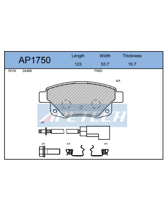 DİSK BALATA ARKA AP1750 V347 CUSTOM (12-) 2.2-2.4 TDCI KABLOLU (ARKADAN ÇEKER)