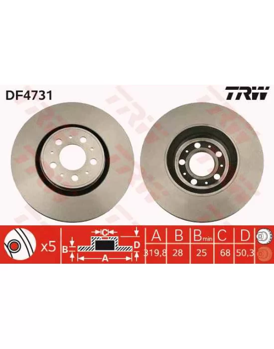 DİSK FREN AYNASI ÖN DF4731 S60 2.3 T5 2.4 T5 2.5T AW 2.4D 2.4D HAVALI