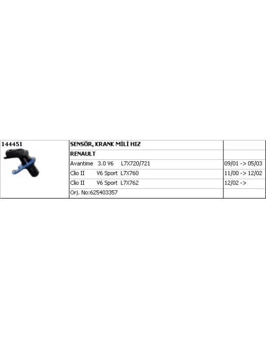 KRANK SENSÖRÜ 144451 AVANTIME CLIO-II 625403357