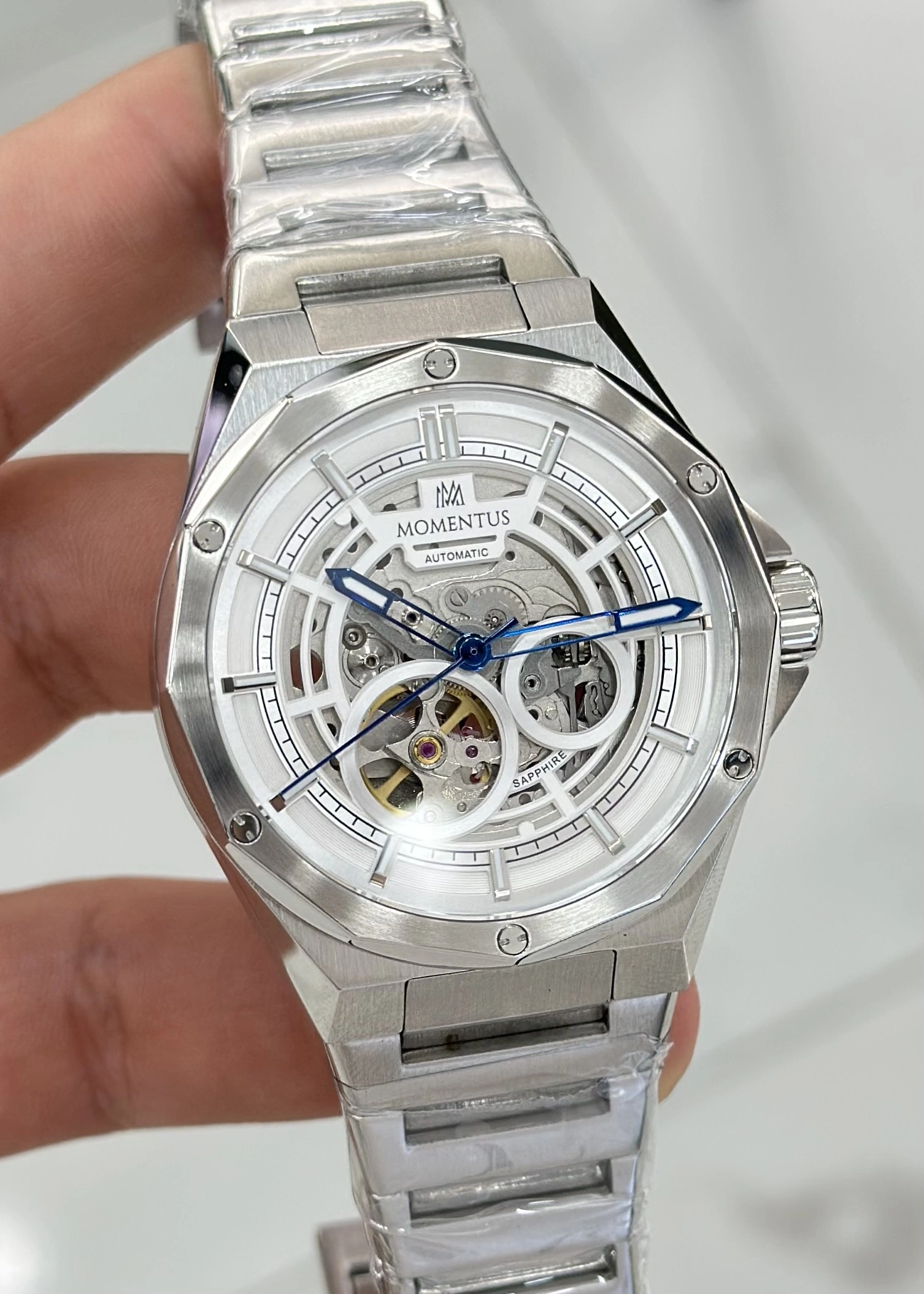 Momentus Orijinal Çelik Kordon Safir Cam Otomatik 5ATM Su Geçirmezlik Erkek Kol Saati ILKMM101S-16SS