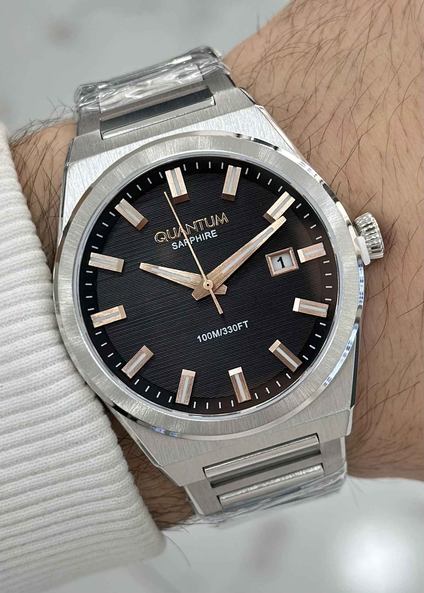 Quantum Çelik Kordon Siyah Katran Safir Cam 10ATM Su Geçirmezlik Erkek Kol Saati