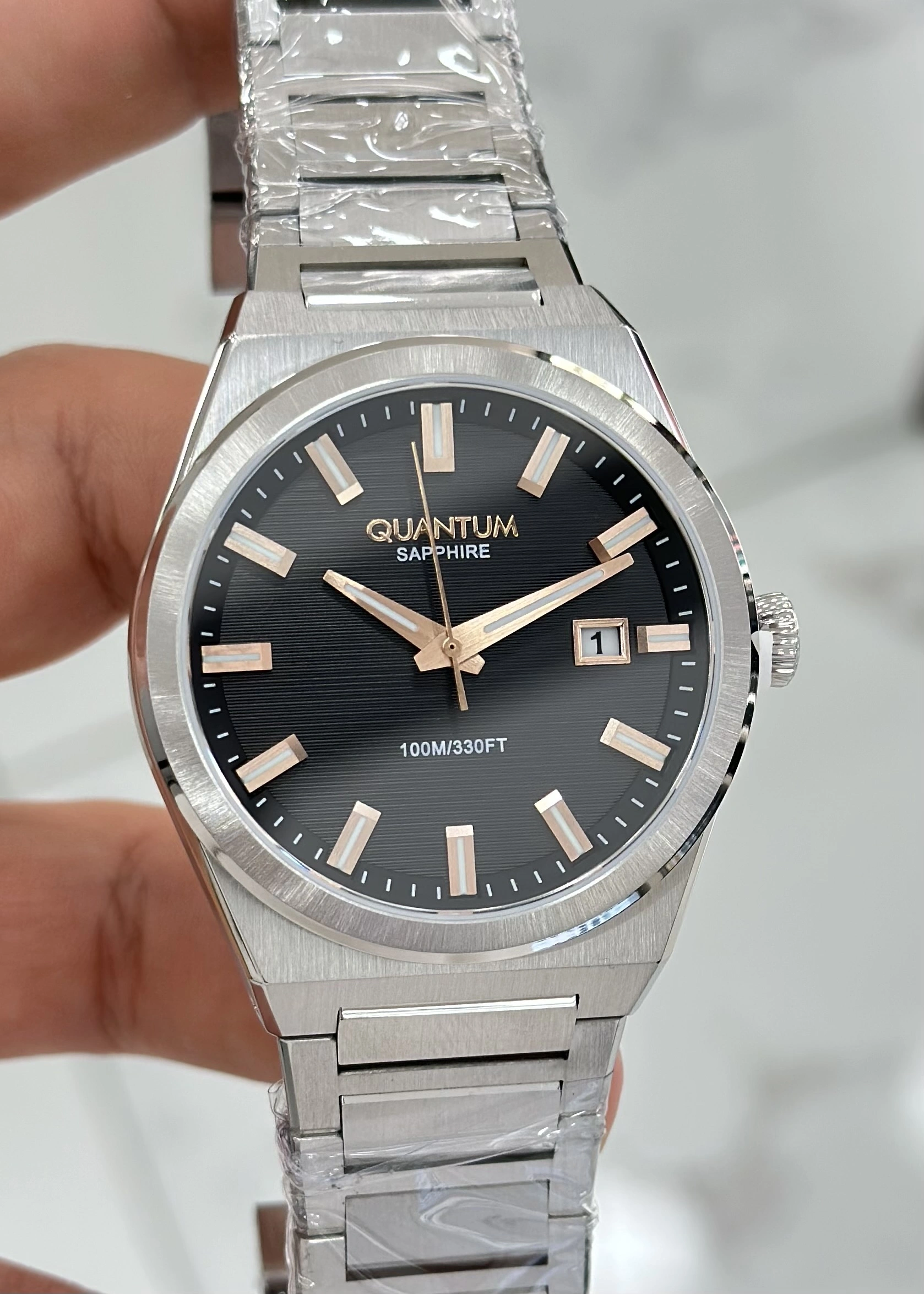 Quantum Çelik Kordon Siyah Katran Safir Cam 10ATM Su Geçirmezlik Erkek Kol Saati