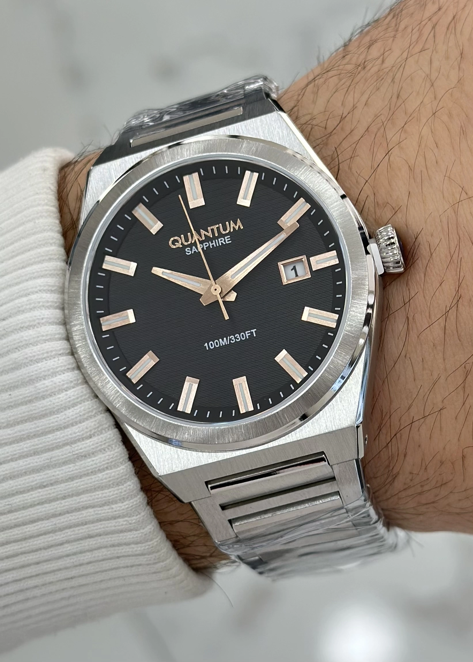 Quantum Çelik Kordon Siyah Katran Safir Cam 10ATM Su Geçirmezlik Erkek Kol Saati