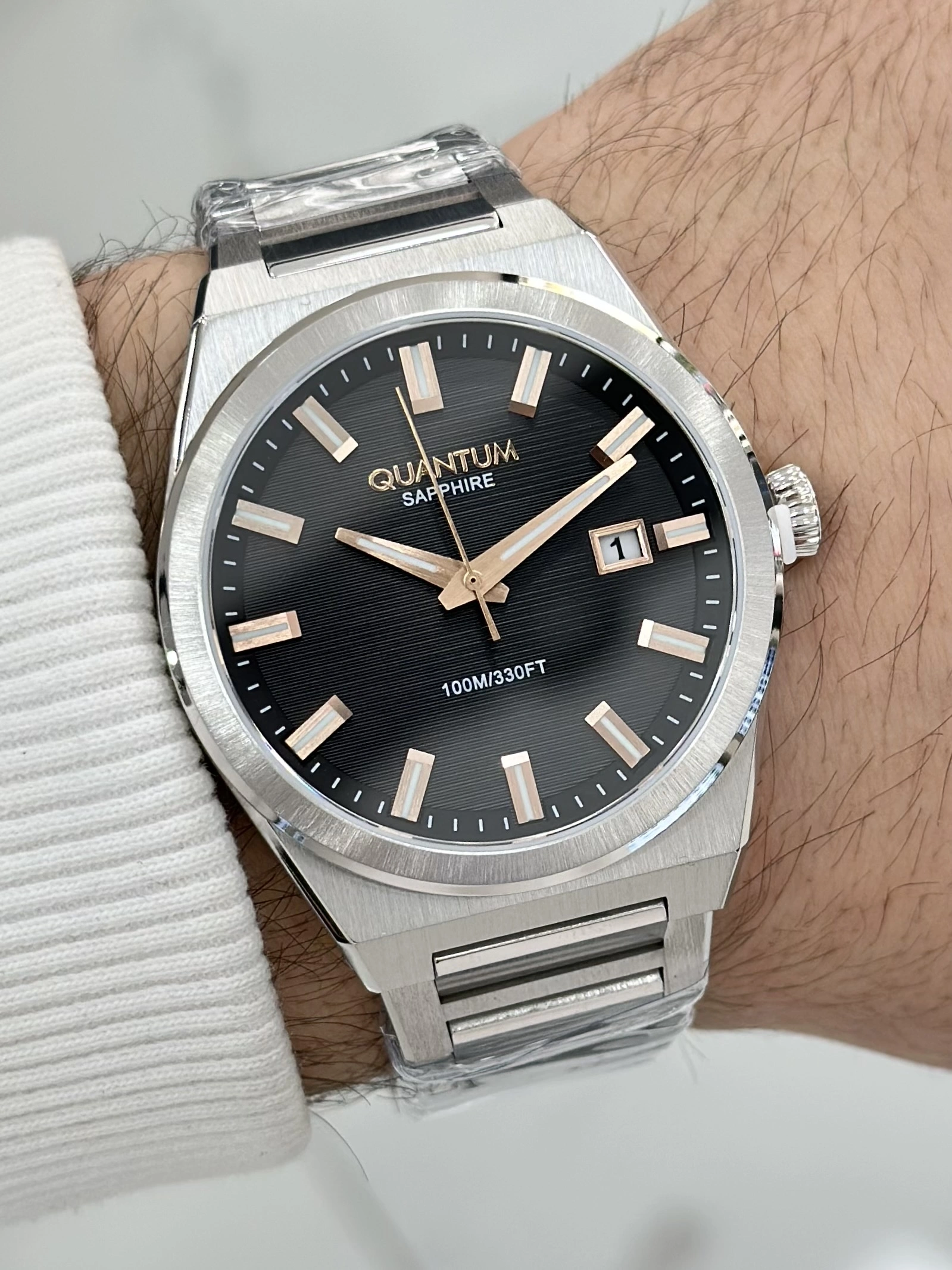 Quantum Çelik Kordon Siyah Katran Safir Cam 10ATM Su Geçirmezlik Erkek Kol Saati