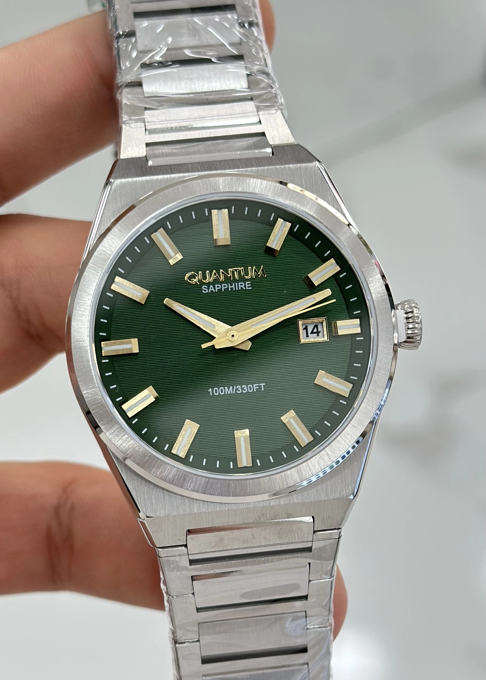 Quantum Çelik Kordon Yeşil Katran Safir Cam 10ATM Su Geçirmezlik Erkek Kol Saati
