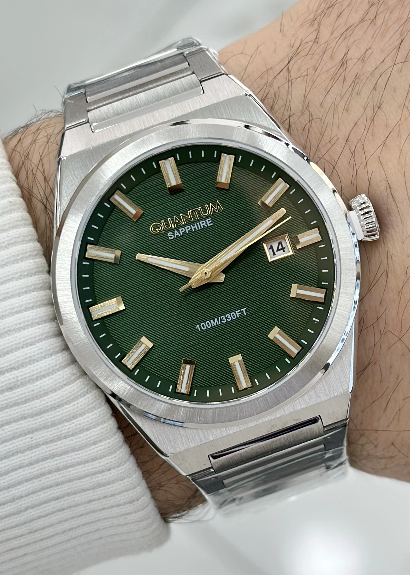 Quantum Çelik Kordon Yeşil Katran Safir Cam 10ATM Su Geçirmezlik Erkek Kol Saati