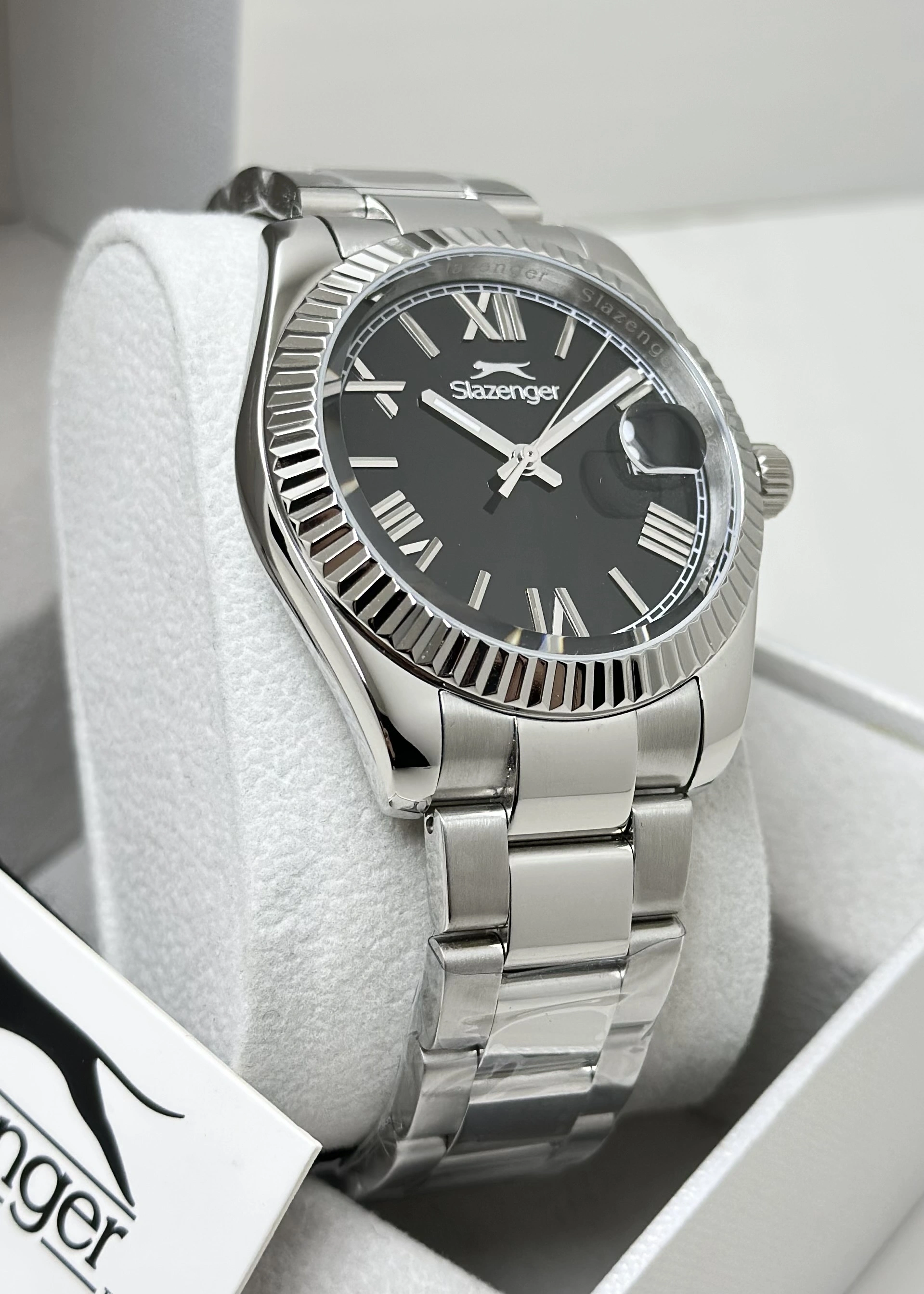 Slazenger Orijinal 2 Yıl Garantili Çelik Kordon 10ATM Su Geçirmezlik Siyah Katran Erkek Kol Saati ILK2508.06