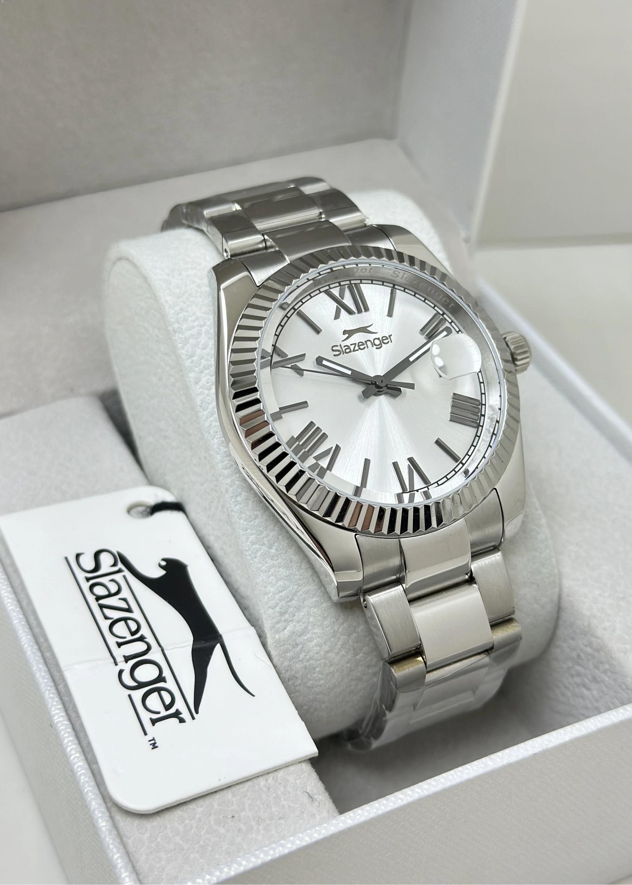 Slazenger Orijinal 2 Yıl Garantili Çelik Kordon 10ATM Su Geçirmezlik Beyaz Katran Erkek Kol Saati ILK2508.06