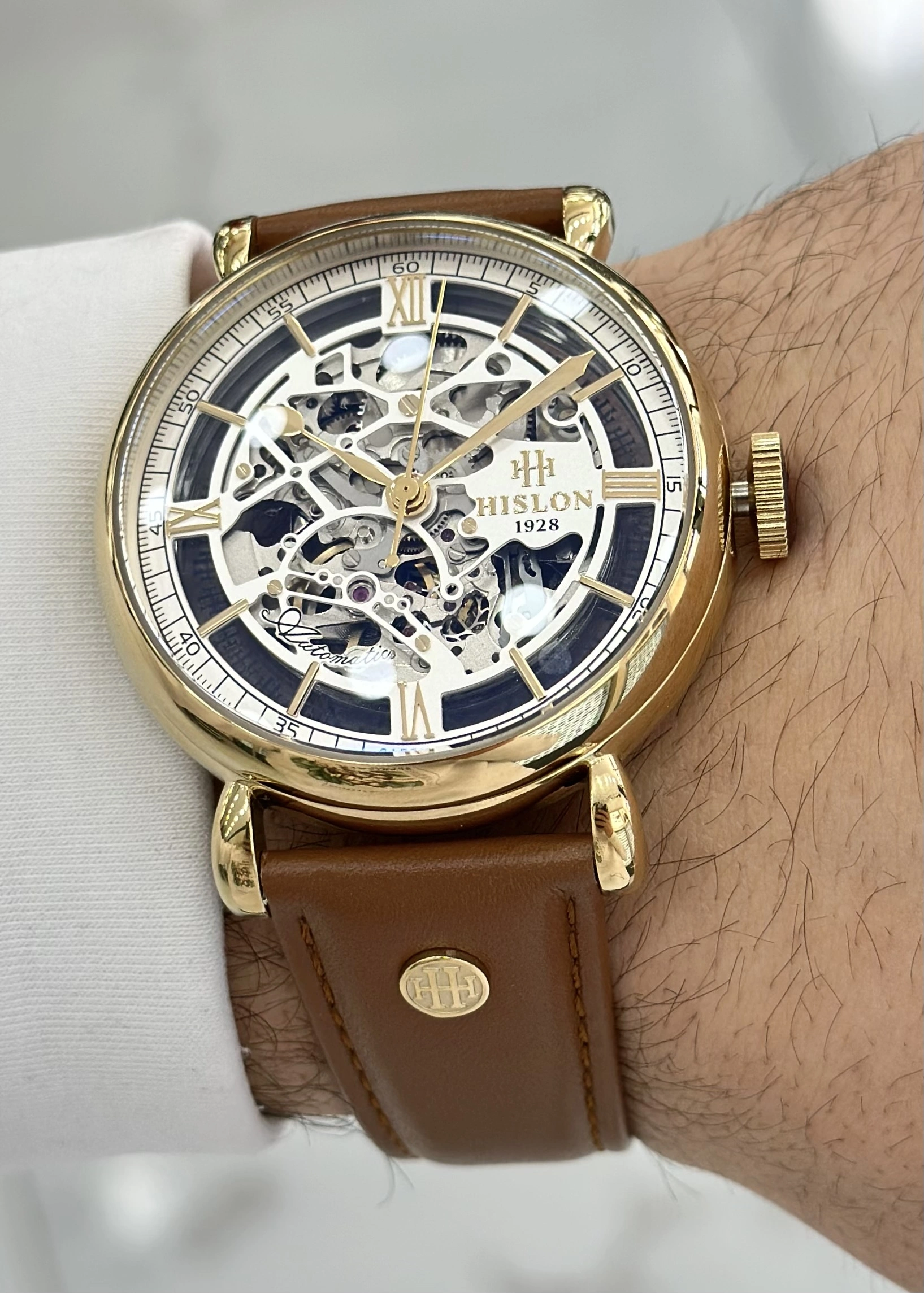 Hislon Orijinal Deri Kordon Su Geçirmez Otomatik Erkek Kol Saati ILKSD100G-16KG