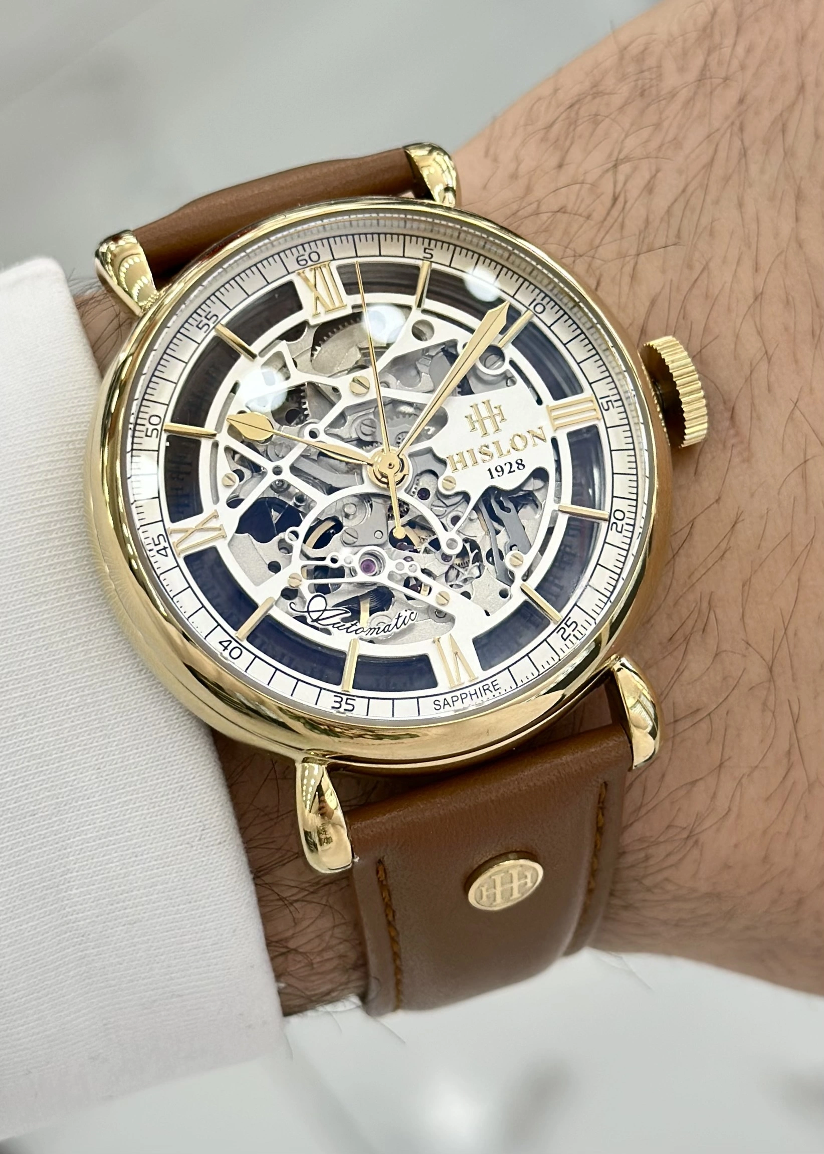 Hislon Orijinal Deri Kordon Su Geçirmez Otomatik Erkek Kol Saati ILKSD100G-16KG