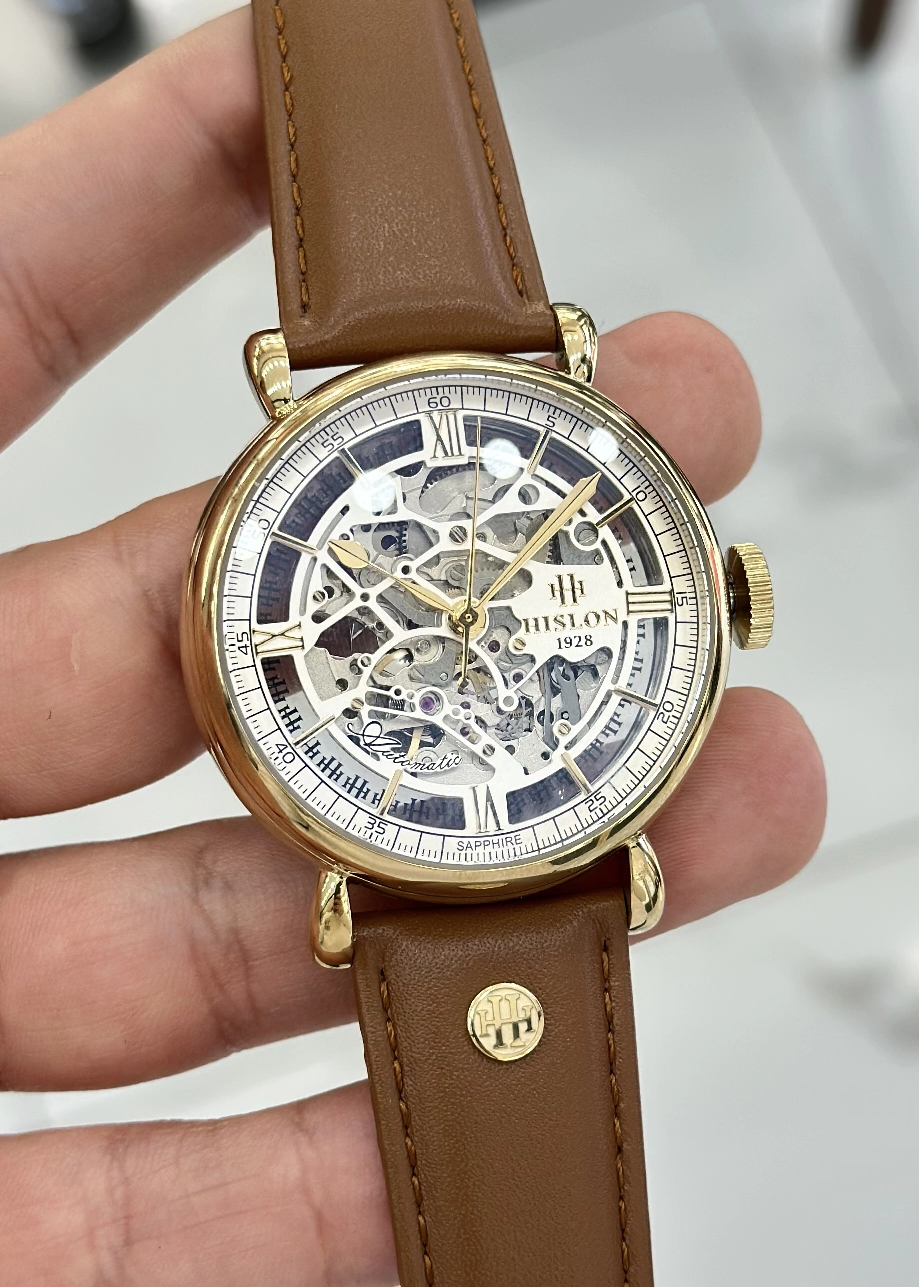 Hislon Orijinal Deri Kordon Su Geçirmez Otomatik Erkek Kol Saati ILKSD100G-16KG