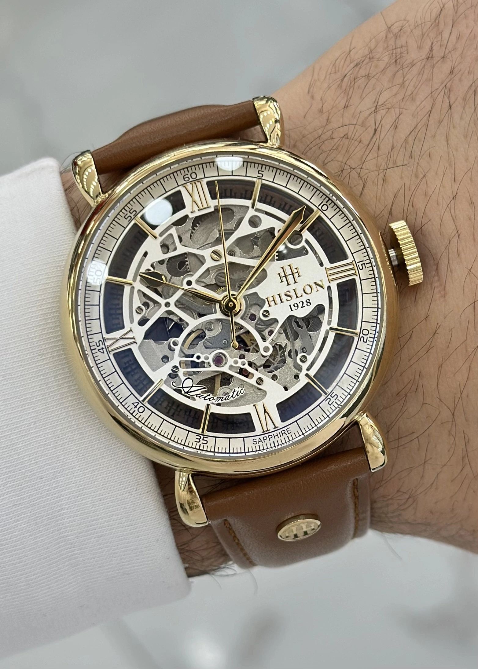 Hislon Orijinal Deri Kordon Su Geçirmez Otomatik Erkek Kol Saati ILKSD100G-16KG