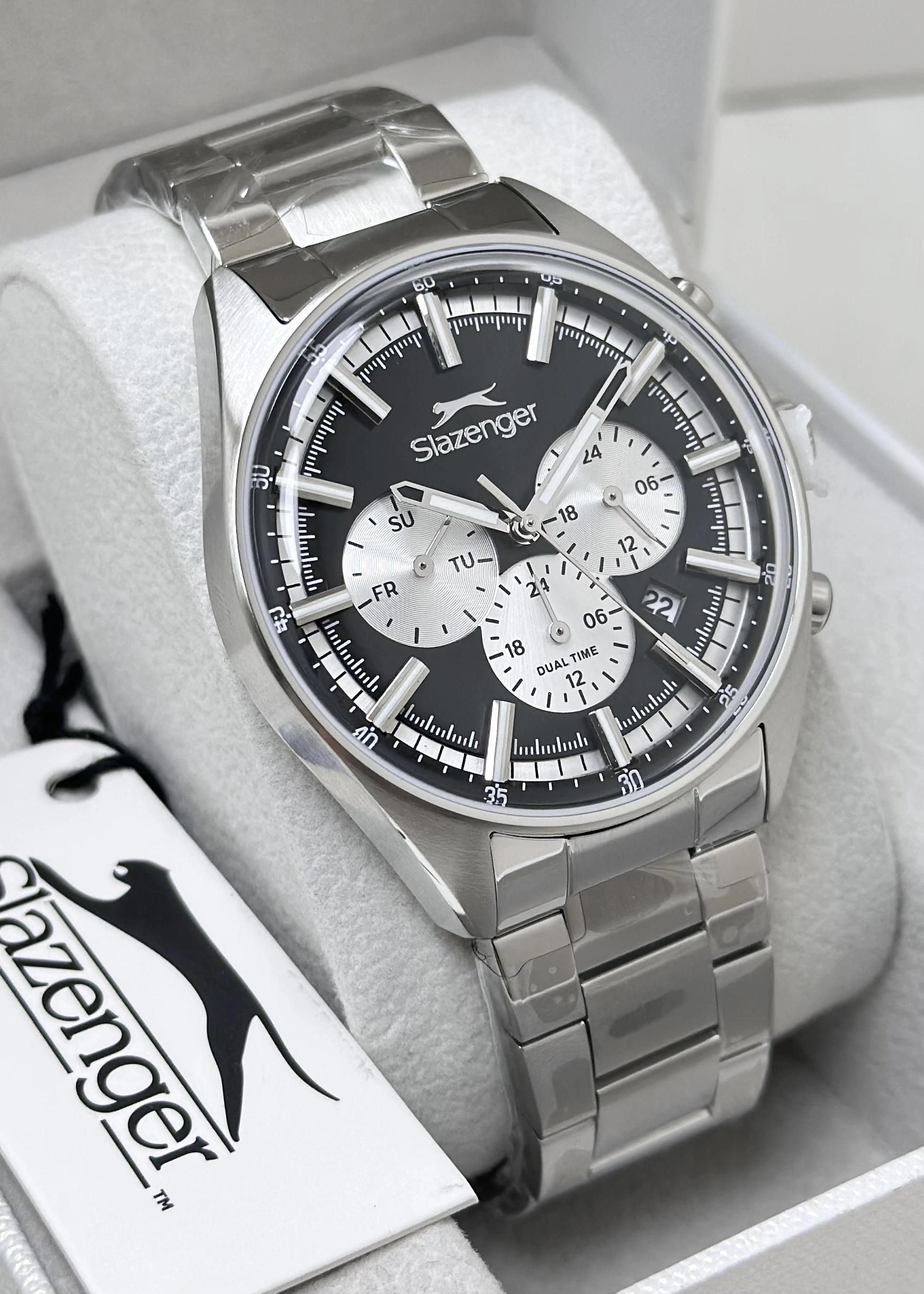 Slazenger Orijinal Siyah Katran 10ATM Su Geçirmezlik Fonksiyonlu Çelik Kordon Erkek Kol Saati ILK.2602.3