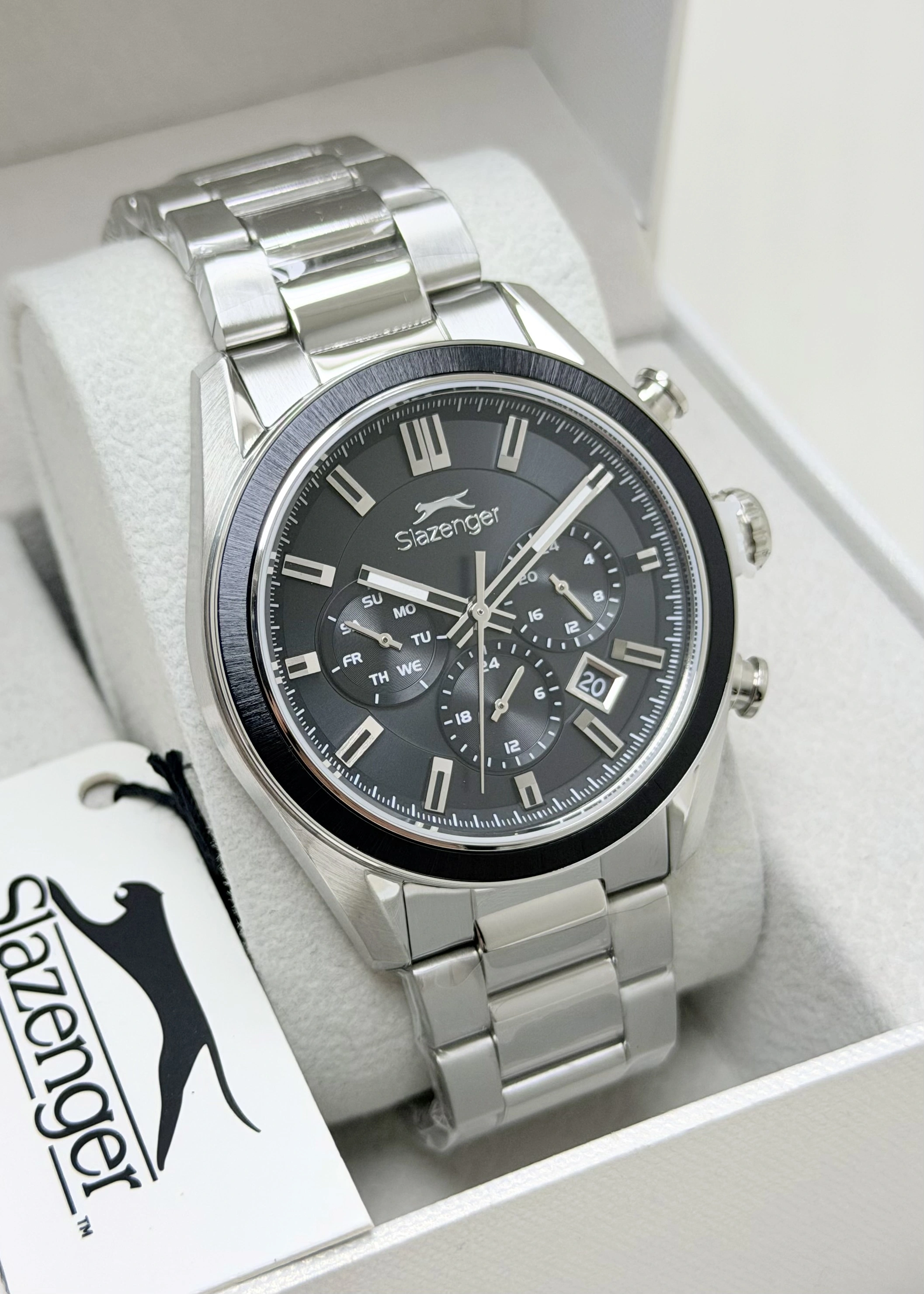 Slazenger Orijinal 2 yıl Garantili Siyah Katran Çelik Kordon 10ATM Su Geçirmezlik Erkek Kol Saati ILK2600.39