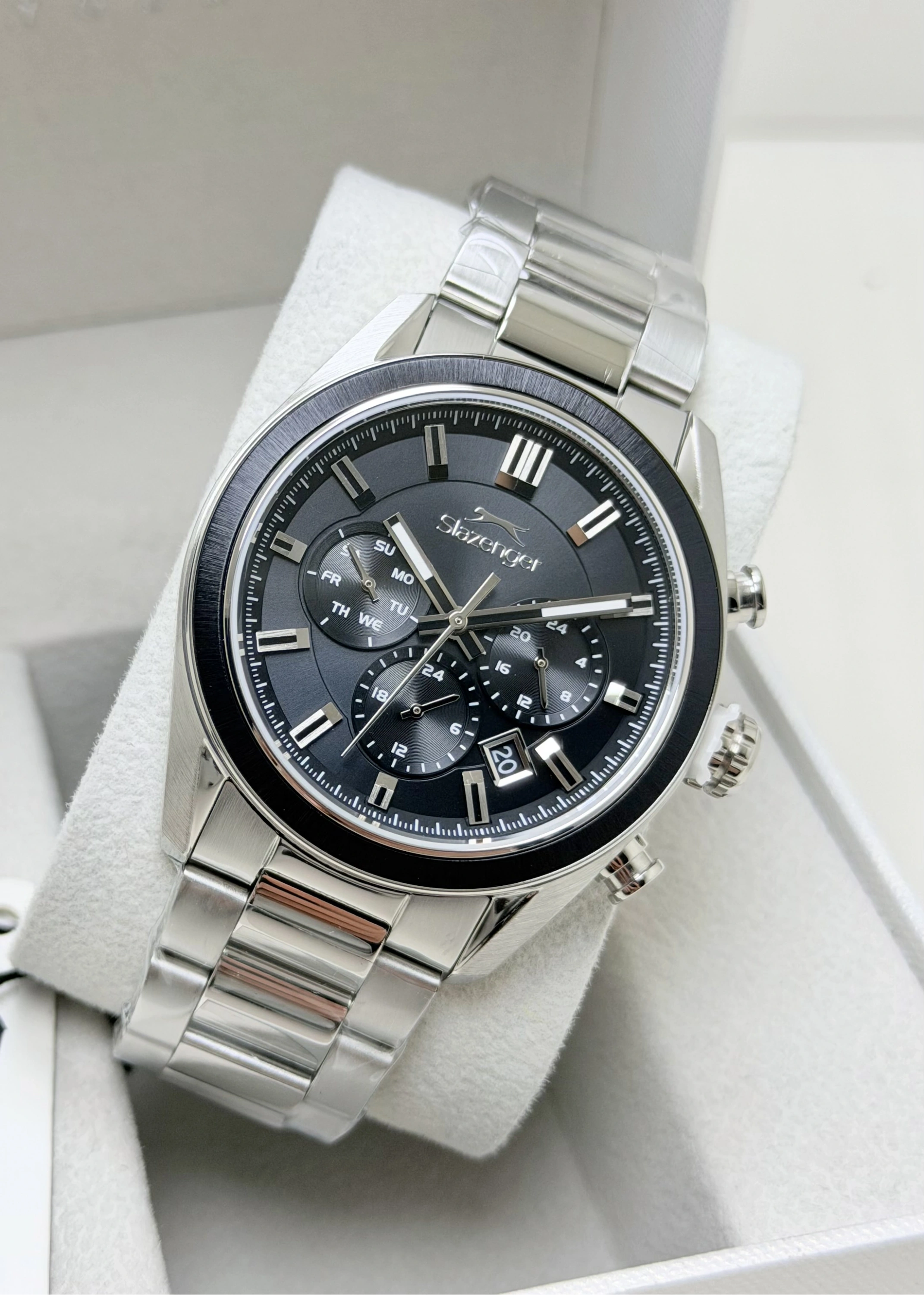 Slazenger Orijinal 2 yıl Garantili Siyah Katran Çelik Kordon 10ATM Su Geçirmezlik Erkek Kol Saati ILK2600.39