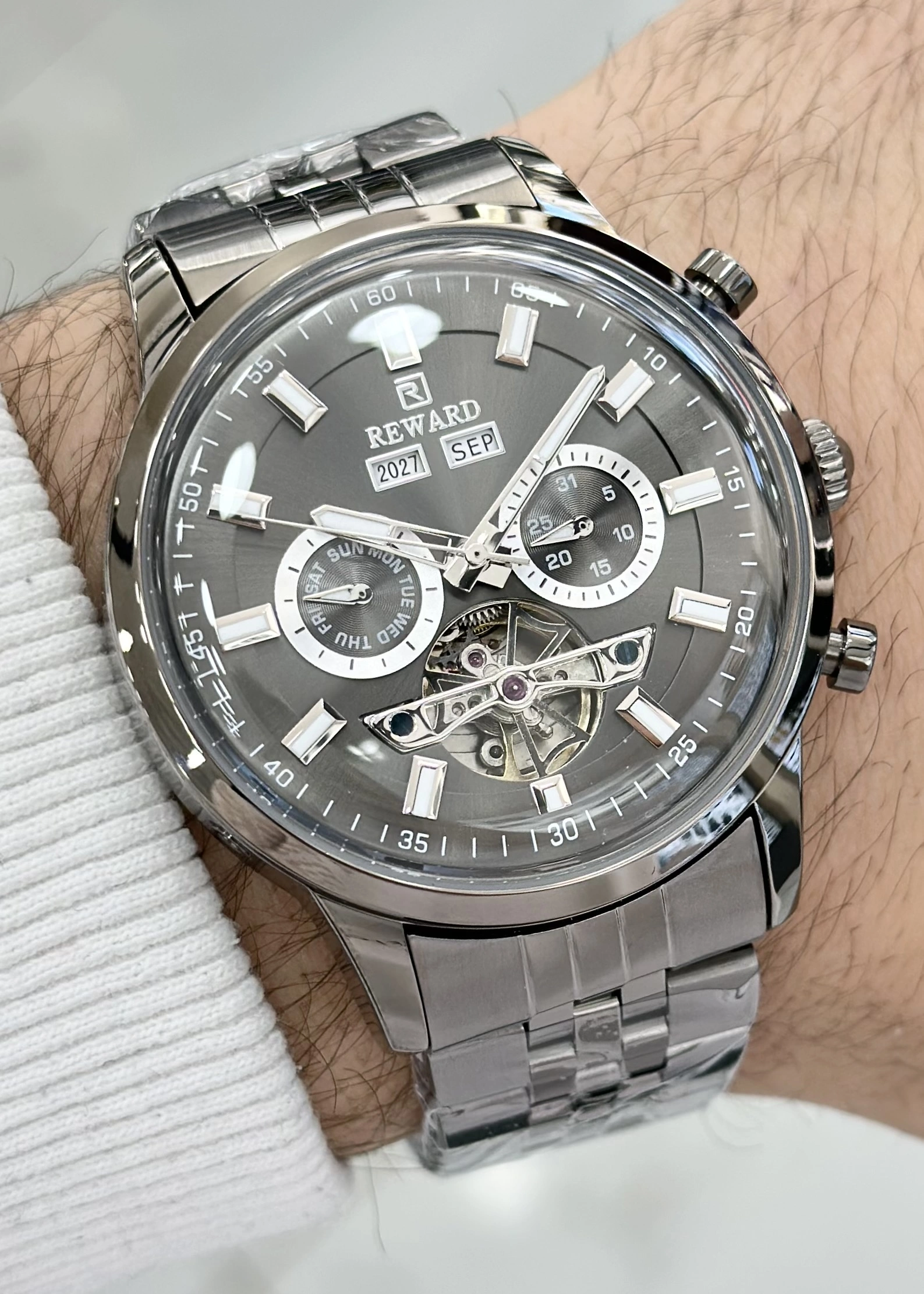 Reward Çelik Kordon Fonksiyonlu Füme Katran Otomatik Erkek Kol Saati ILK.47