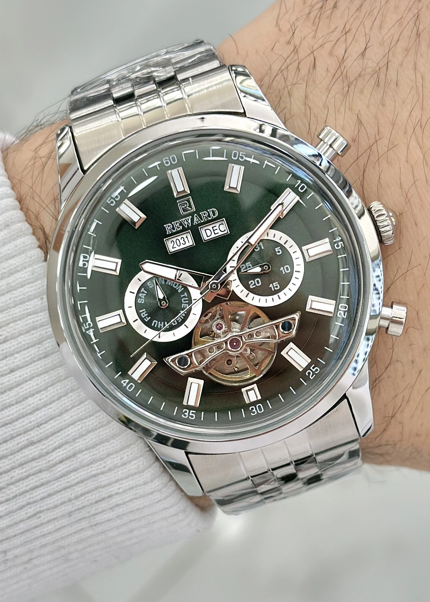 Reward Çelik Kordon Fonksiyonlu Yeşil Katran Otomatik Erkek Kol Saati ILK.44