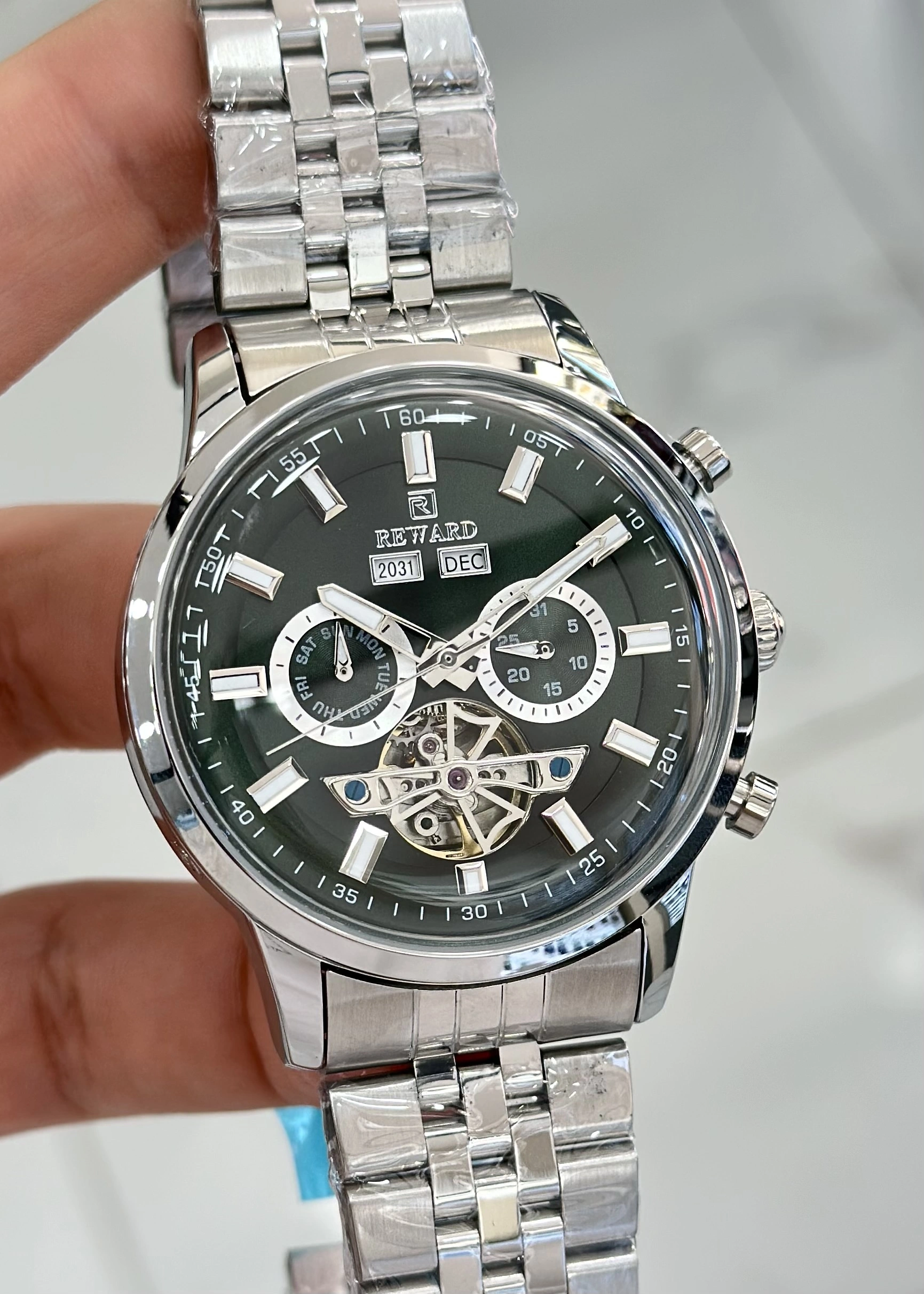 Reward Çelik Kordon Fonksiyonlu Yeşil Katran Otomatik Erkek Kol Saati ILK.44