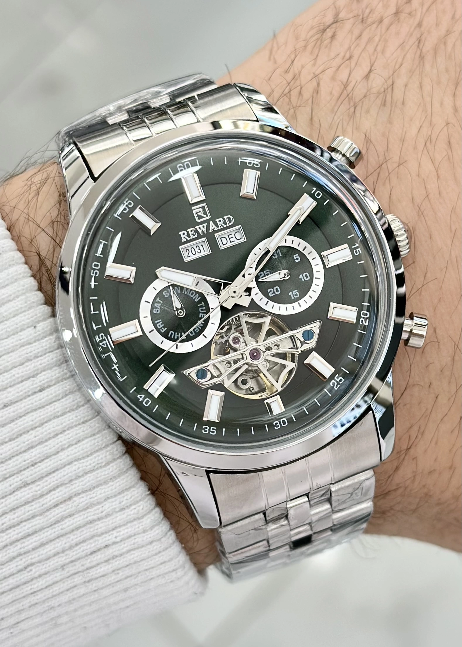 Reward Çelik Kordon Fonksiyonlu Yeşil Katran Otomatik Erkek Kol Saati ILK.44