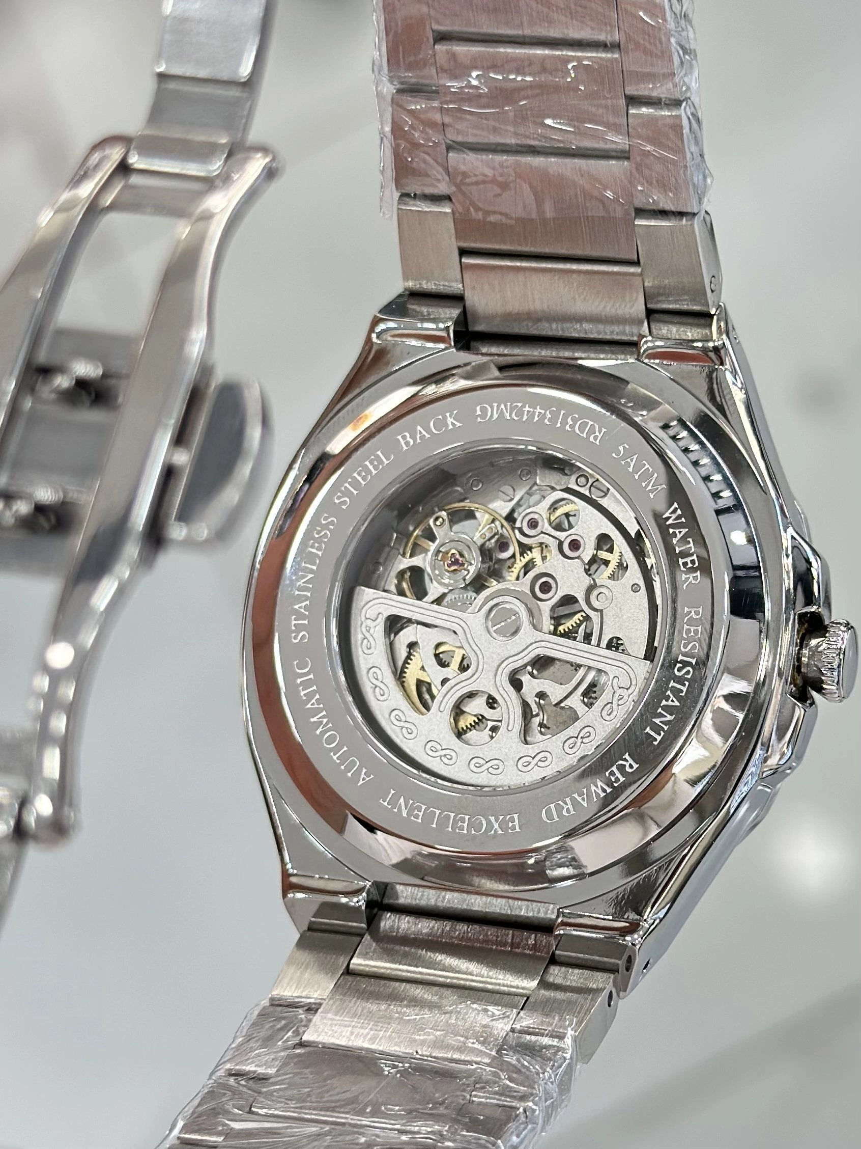 Reward Orijinal 2 Yıl Garantili 5ATM Su Geçirmezlik Yeşil Kadran Çelik Kordon Otomatik Erkek Kol Saati ILK.127.S