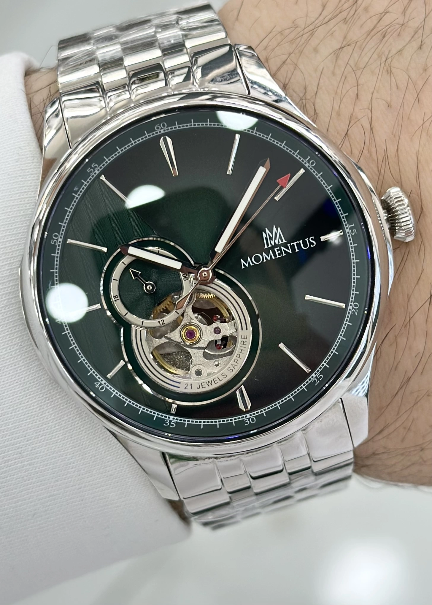 Momentus Orijinal 2 Yıl Garantili Yeşil Kadran Çelik Kordon Su Geçirmez Otomatik Erkek Kol Saati ILKMM102S-15SS