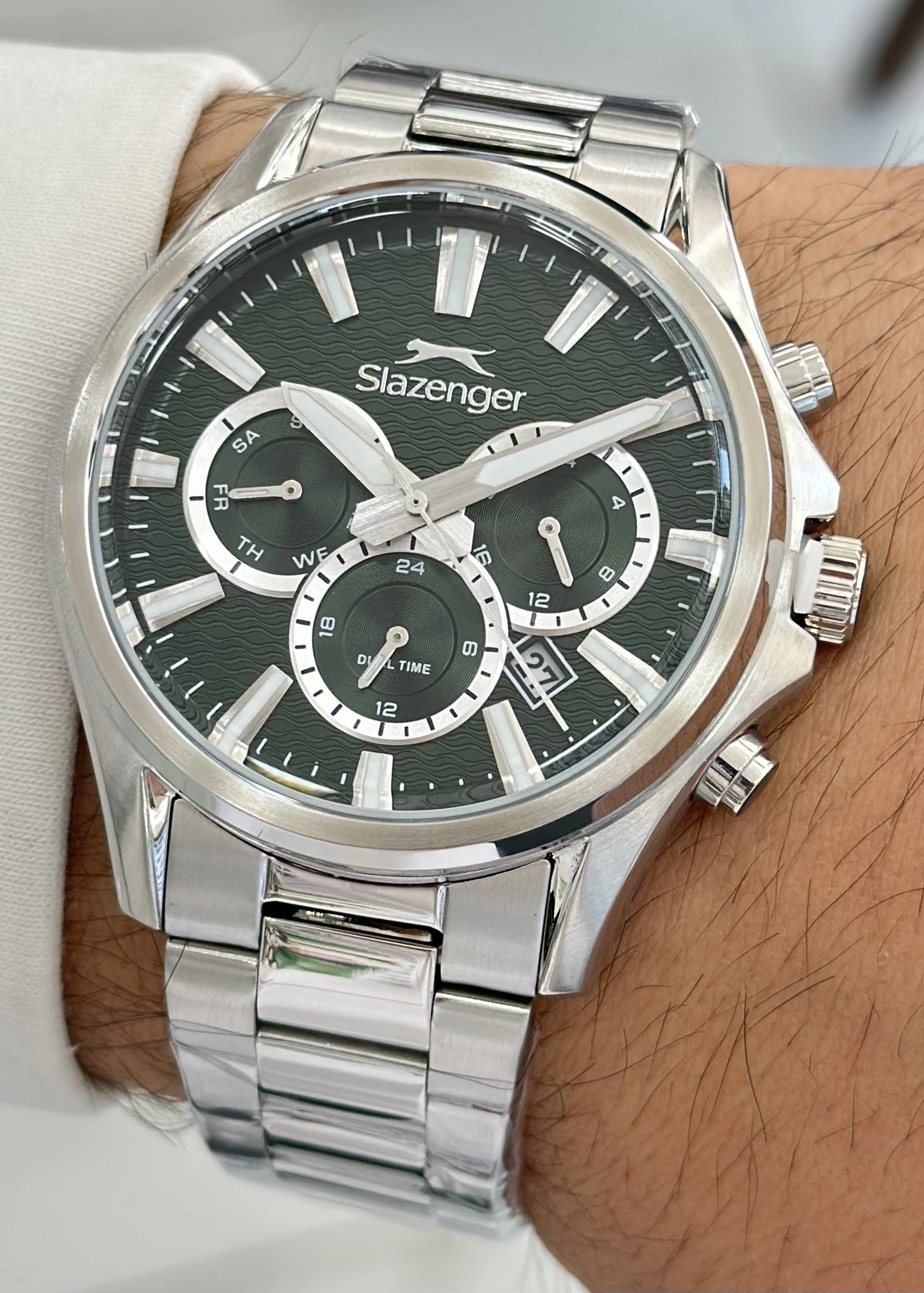 Slazenger Fonksiyonlu Yeşil Kadran Su Geçirmez Çelik Kordon Erkek Kol Saati ILK.60137