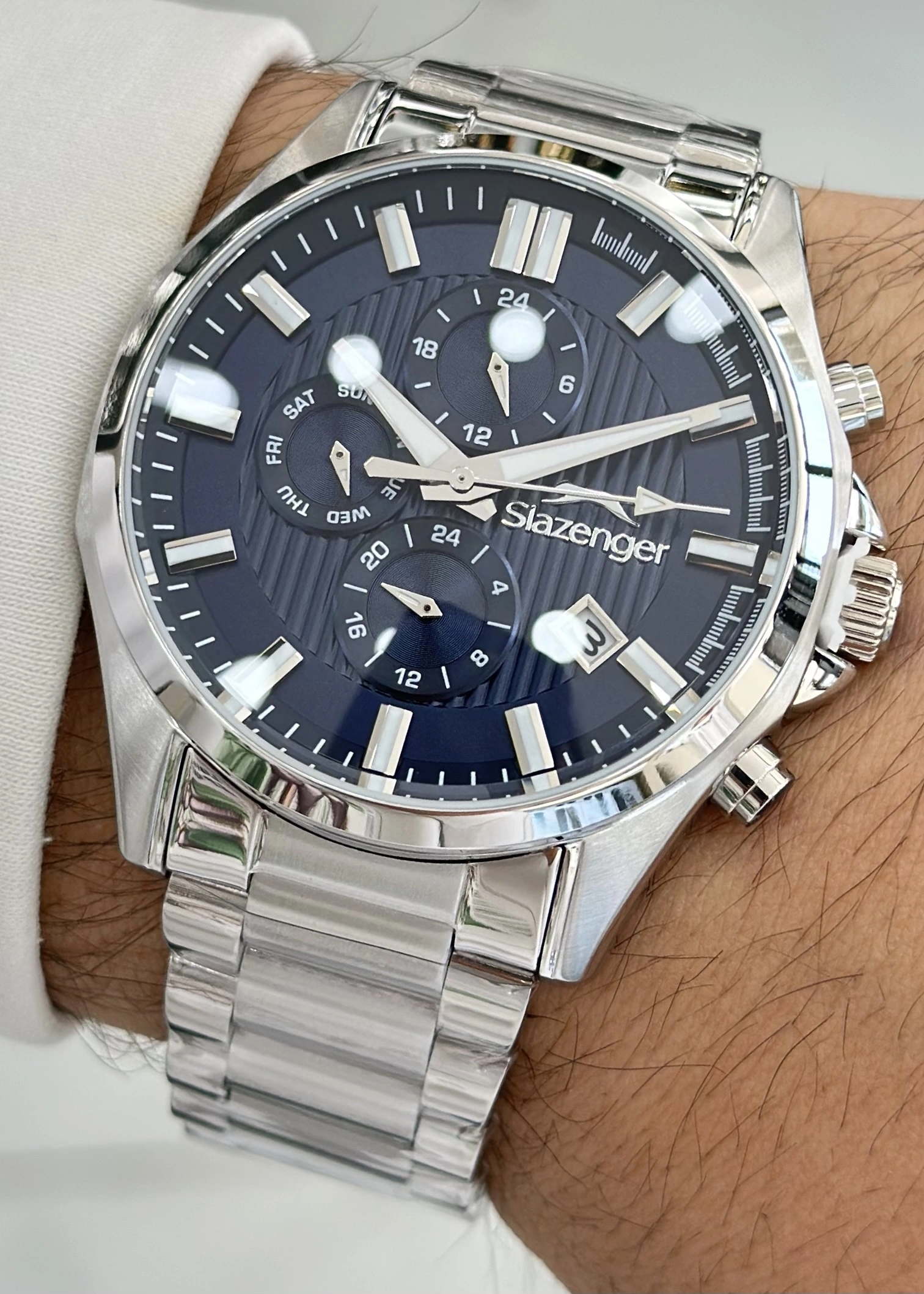 Slazenger 24 Ay Garantili Çelik Kordon Fonksiyonlu 10ATM Su Geçirmez Çelik Kordon Erkek Kol Saati ILK.3290